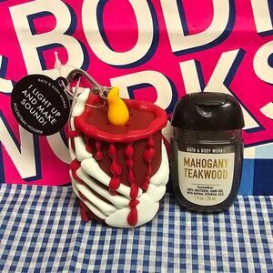 BBW Noise Making LED Candle Hand Pocketbac Holder & Mahogany Teakwood Refill